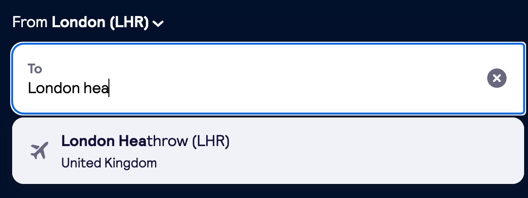 Autosuggest example skyscanner