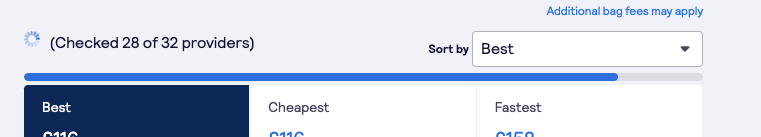 Loading indicator on the Skyscanner flight search result page
